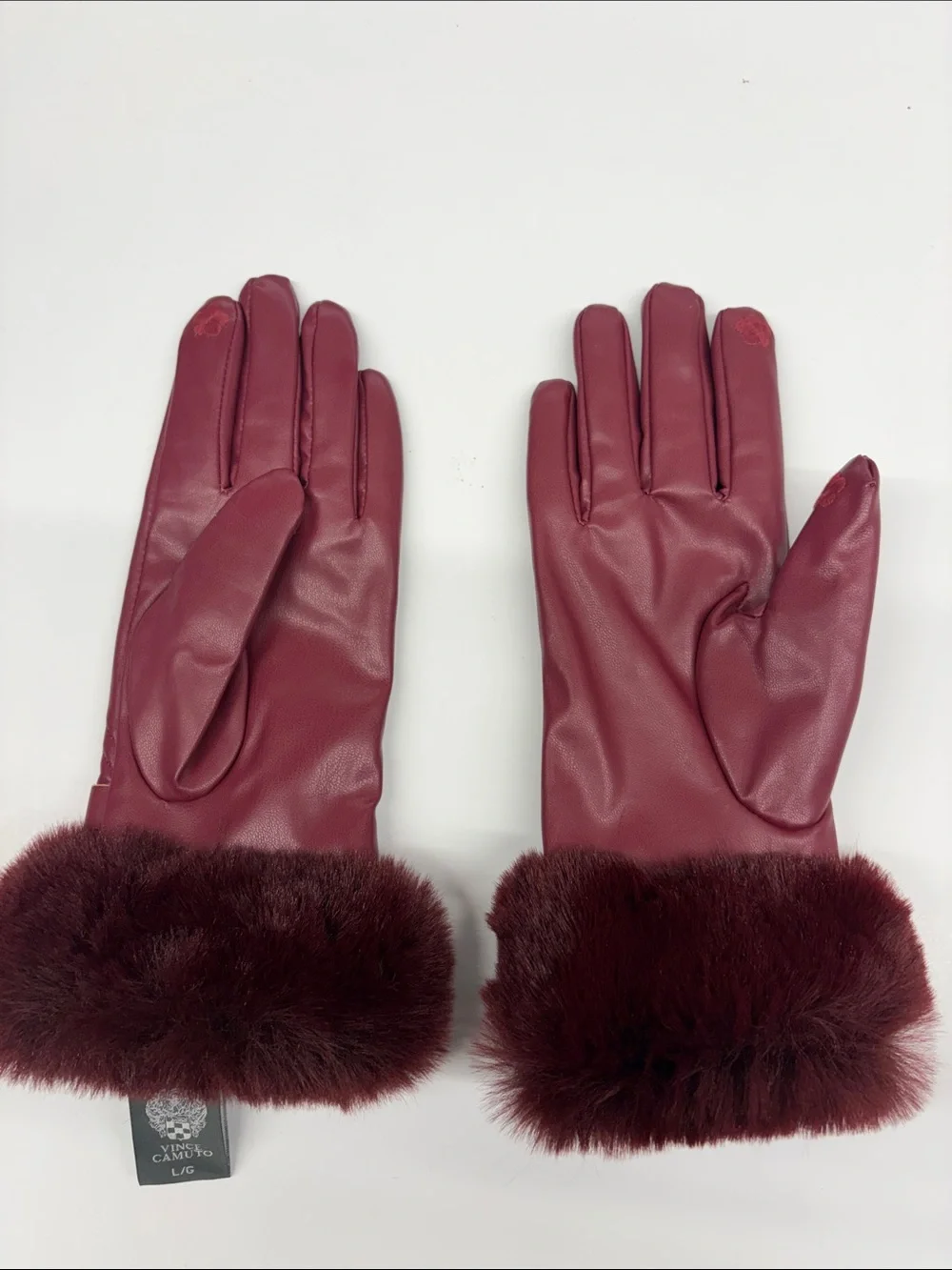 Vince Camuto Women's Quilted Faux Leather Gloves with Faux Fur Trim Size Large